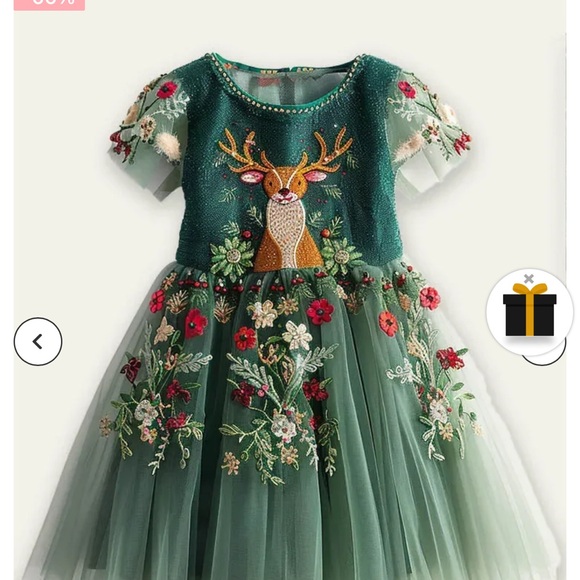 Mini Taylor Festival Reindeer Embroidery Tulle Dress - Picture 2 of 4